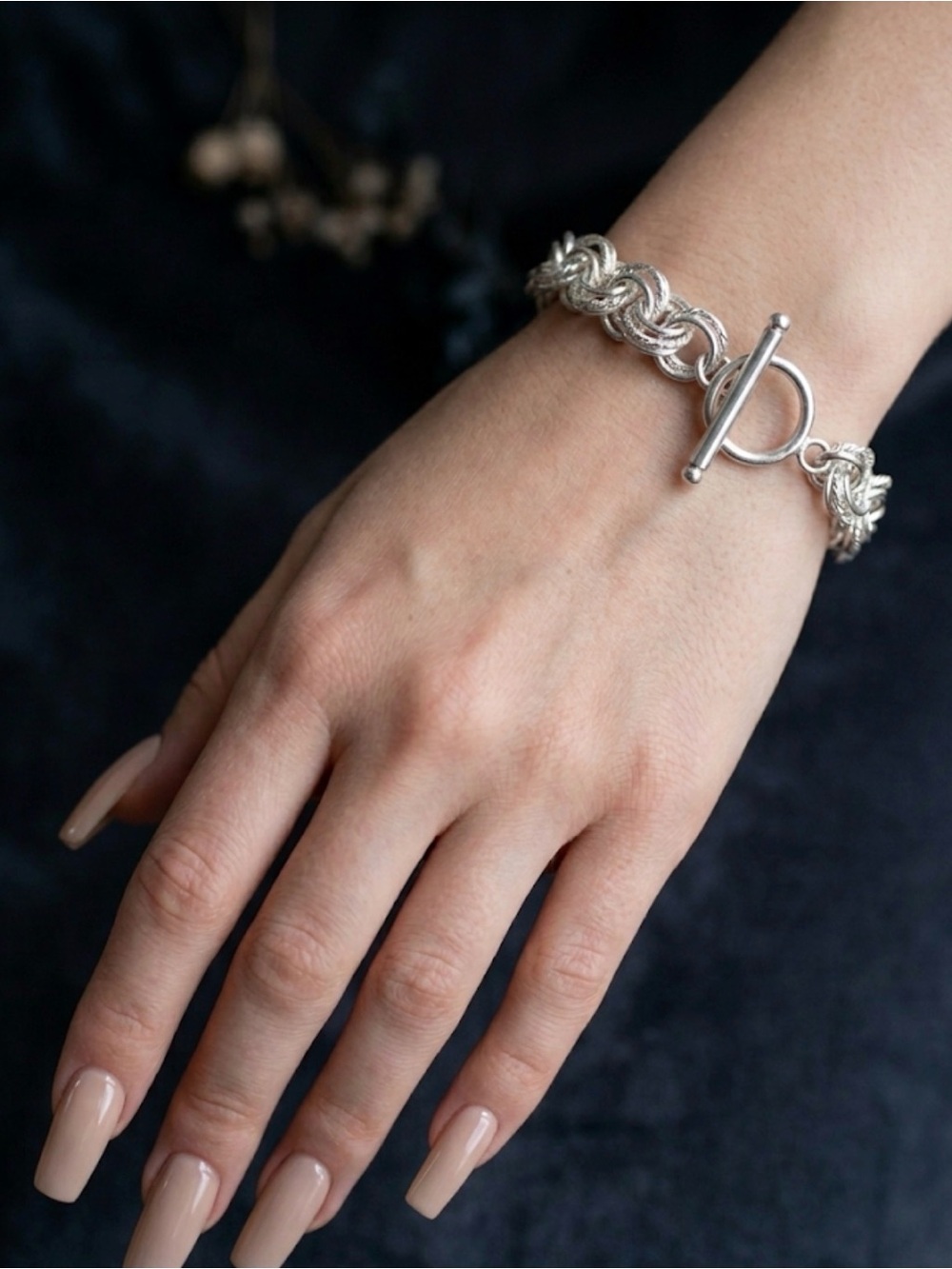 Sterling Silver 925 Chainmail Toggle Bracelet